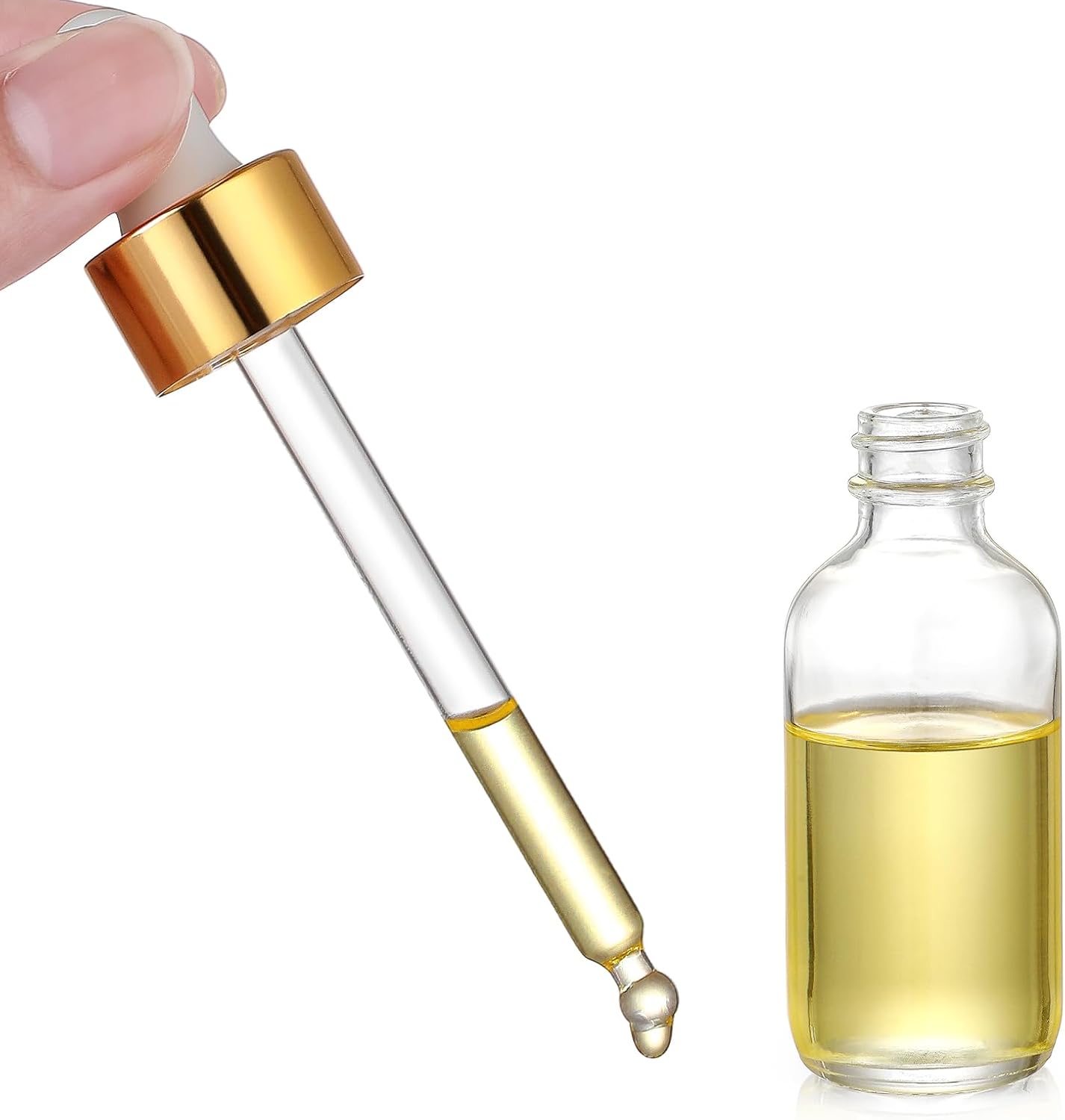 4 Pcs, 1 oz Golden Cap Clear Dropper Bottles (30ml) with 1 Funnel & 4 Labels - Glass Tincture Bottles with Eye Droppers - Leakproof Essential Oil Bottles for Health, Personal Care & Beauty - Image 8