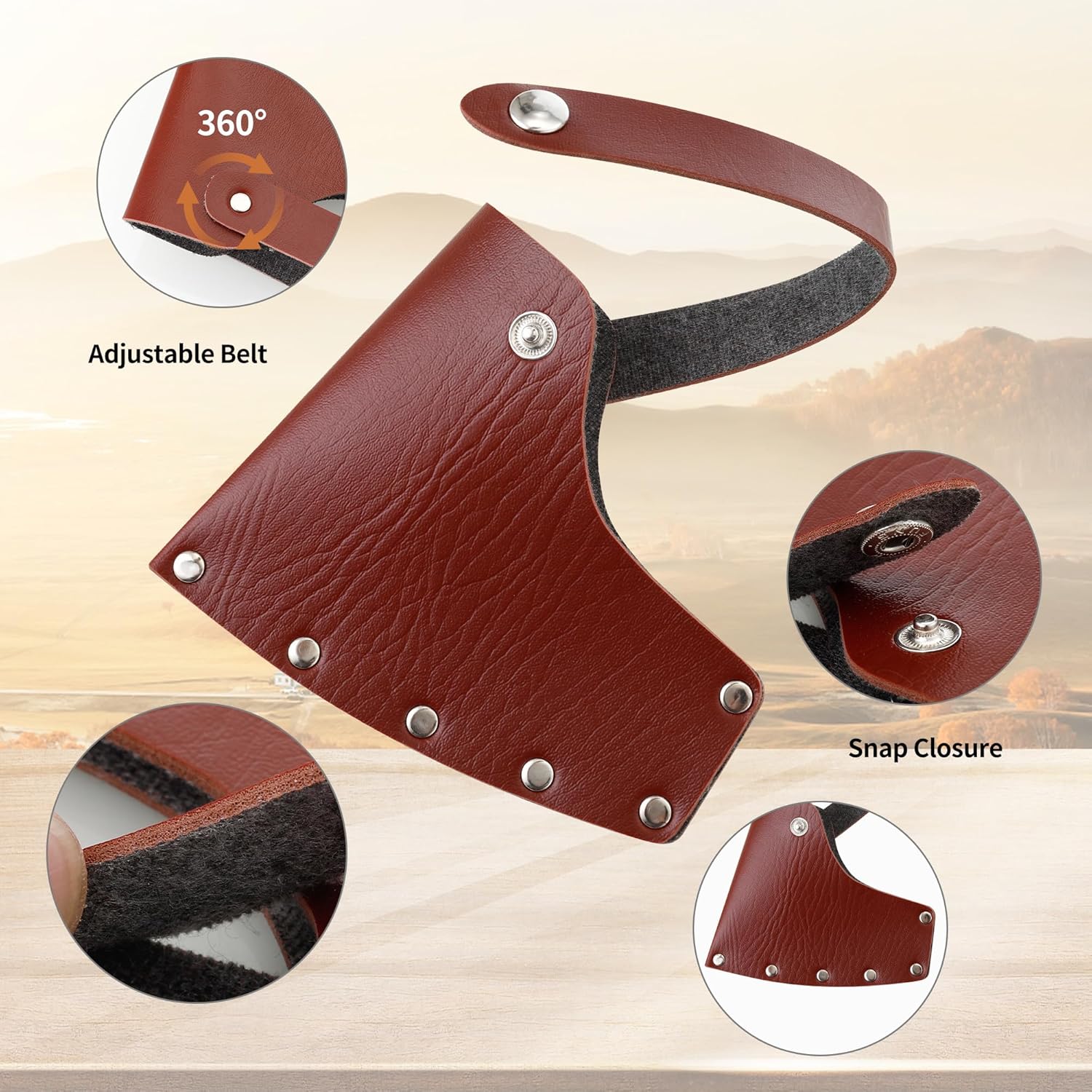 Leather Axe Sheath, Adjustable Hatchet Head Sheath, Durable Hatchet Blade Protector Case Cover Great Camping Accessories for Lumberjack Outdoors Work Essentials, Brown - Image 4