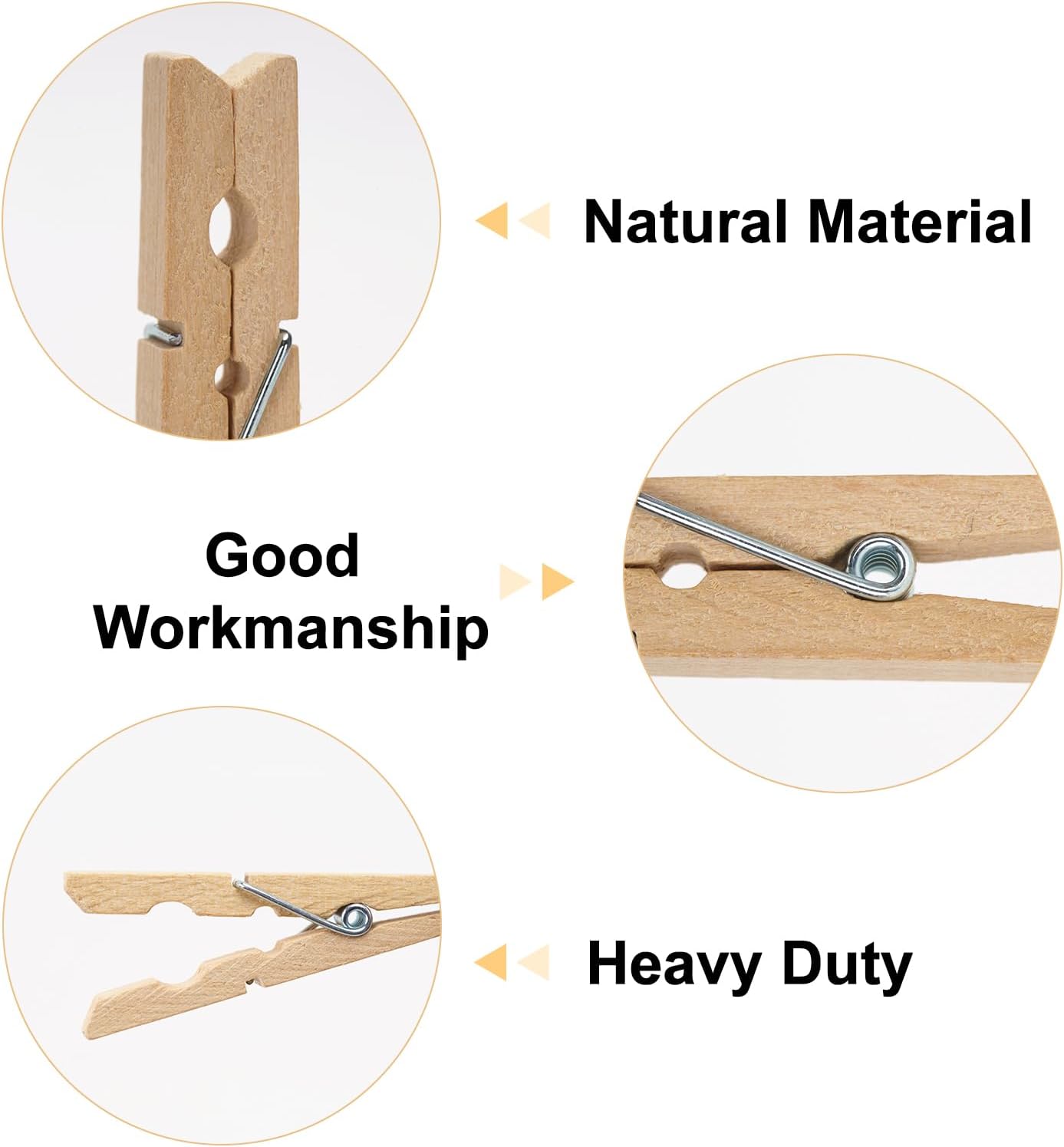 Wooden Clips with String, 50Pcs 2.9Inch Large Clothes Pins, Natural Brown Photo Hanging Clip, Wooden Decoration Clips for DIY Crafts, Storage Bags, Cheer Pins, Hanging Clothes - Image 3