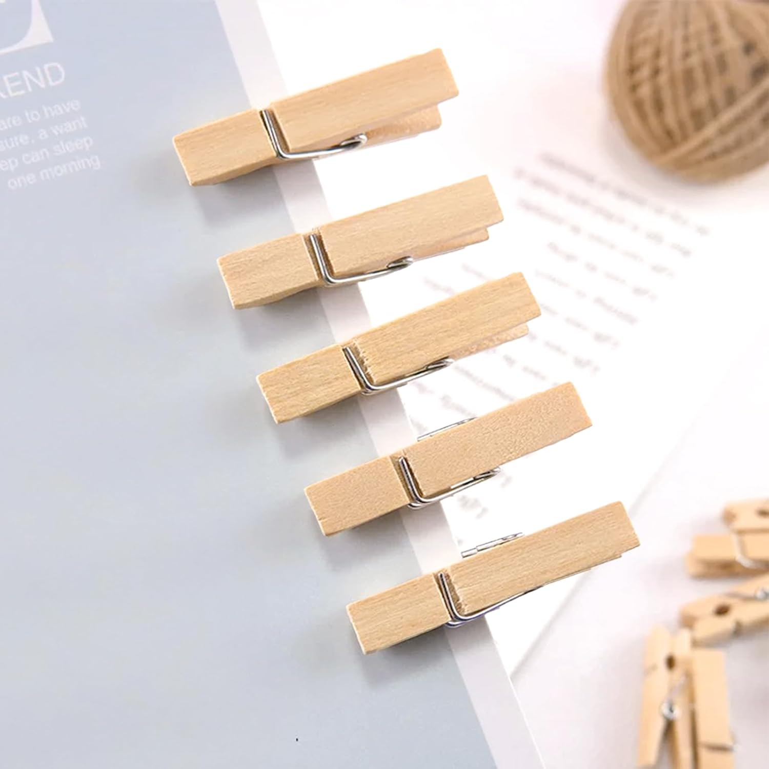 Wooden Clips with String, 50Pcs 2.9Inch Large Clothes Pins, Natural Brown Photo Hanging Clip, Wooden Decoration Clips for DIY Crafts, Storage Bags, Cheer Pins, Hanging Clothes - Image 7
