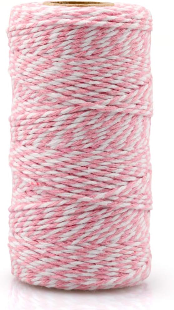 Pink and White Twine String, 328 Feet Christmas Bakers Twine String, 2MM Heavy Duty Packing String for DIY Crafts, Christmas Decoration, Gift Wrapping, Craft Wrapping - Image 1