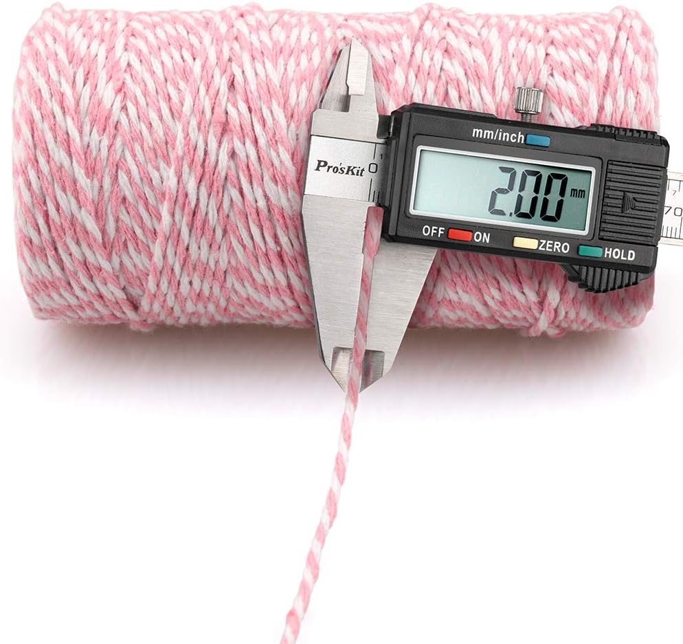 Pink and White Twine String, 328 Feet Christmas Bakers Twine String, 2MM Heavy Duty Packing String for DIY Crafts, Christmas Decoration, Gift Wrapping, Craft Wrapping - Image 2