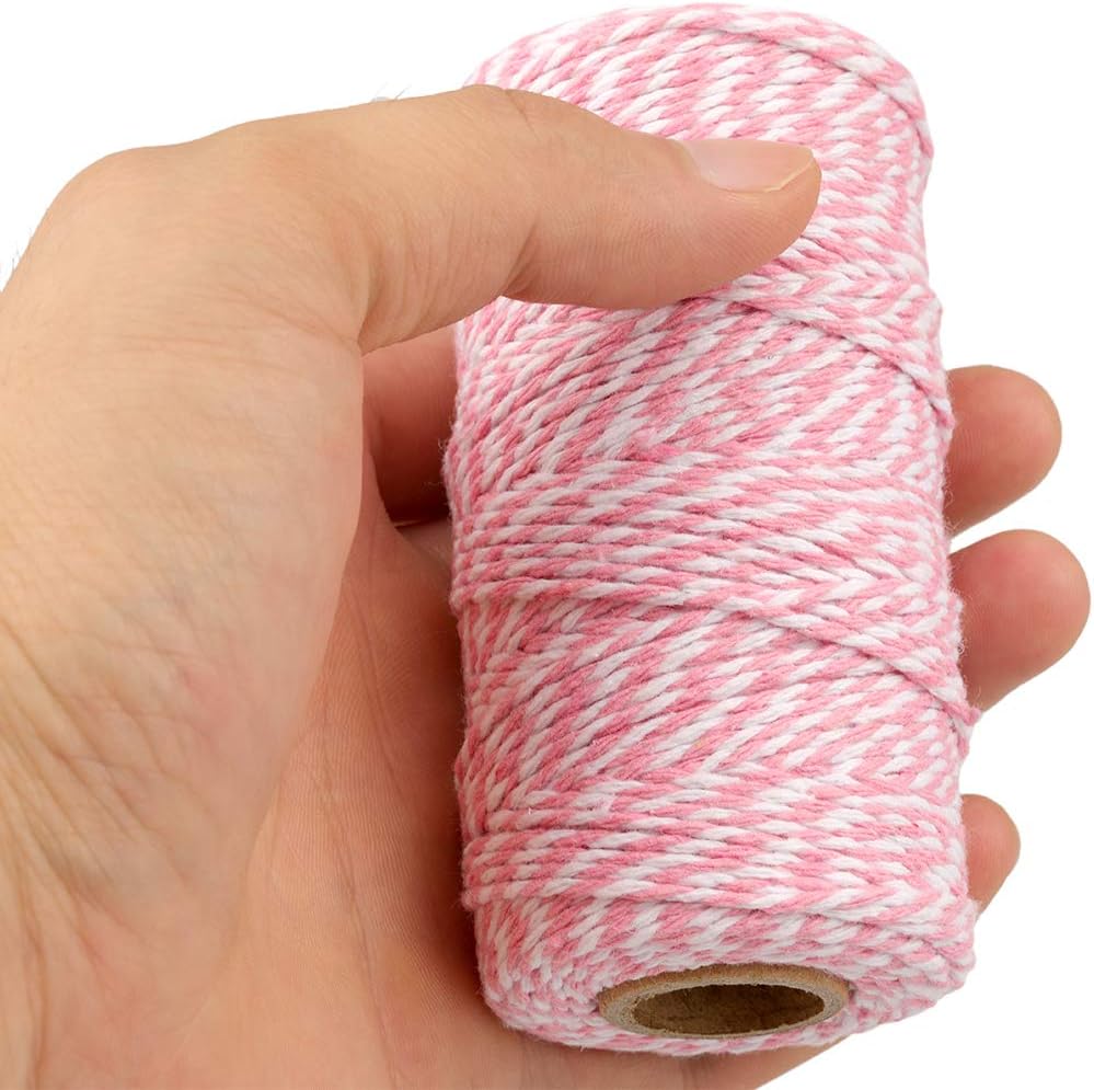 Pink and White Twine String, 328 Feet Christmas Bakers Twine String, 2MM Heavy Duty Packing String for DIY Crafts, Christmas Decoration, Gift Wrapping, Craft Wrapping - Image 4