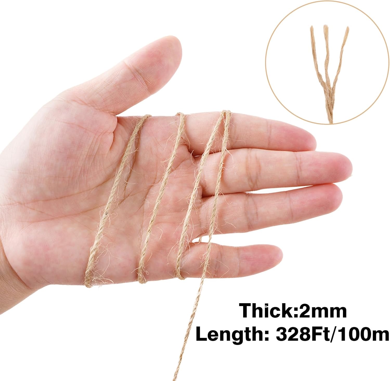 2MM Jute Twine - 328Ft Natural Brown Jute String, 3-Ply Thin String for Gardening, Craft Twine for DIY Crafts, Gift Wrapping, Crochet Kitting, Macrame Decor - Image 2