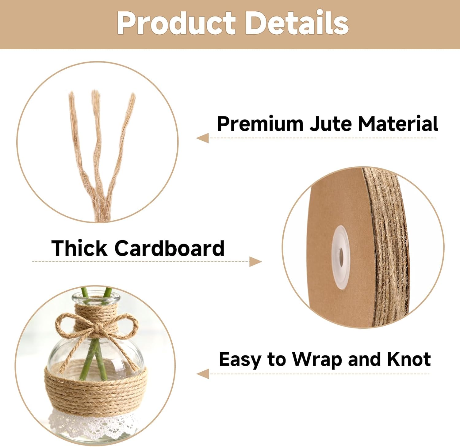 2MM Jute Twine - 328Ft Natural Brown Jute String, 3-Ply Thin String for Gardening, Craft Twine for DIY Crafts, Gift Wrapping, Crochet Kitting, Macrame Decor - Image 3