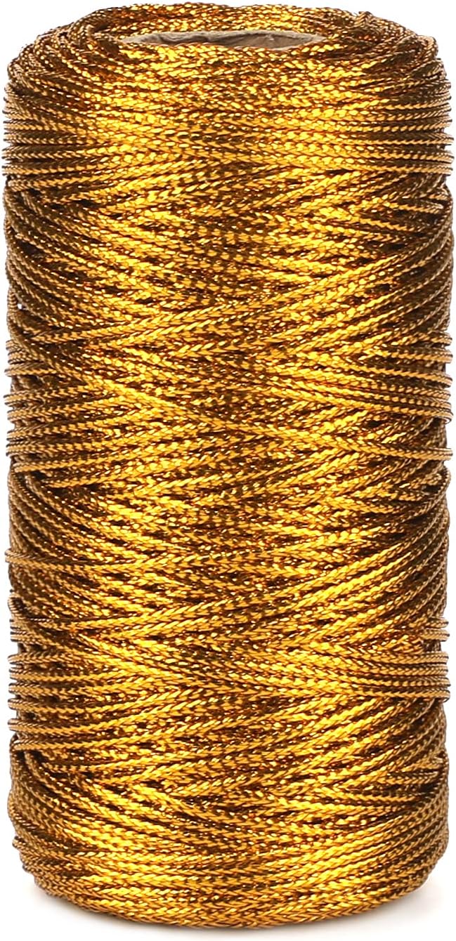 328 Feet Gold String Twine - 1.5mm Metallic Thread Gift Wrapping - 16Ply Inelastic Macrame Glitter Gold Cord for Christmas Halloween Crafting DIY Presents Wrapping Decoration - Image 1