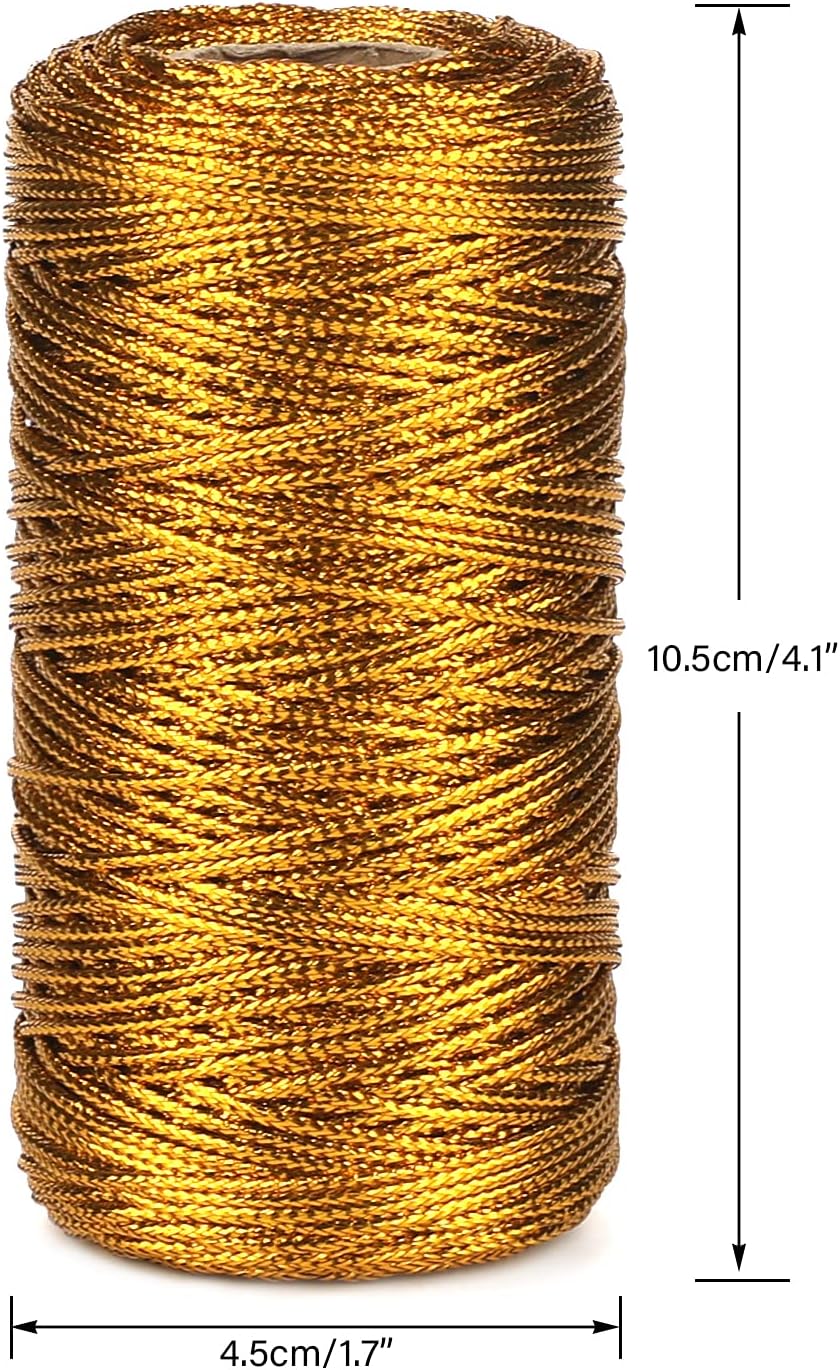 328 Feet Gold String Twine - 1.5mm Metallic Thread Gift Wrapping - 16Ply Inelastic Macrame Glitter Gold Cord for Christmas Halloween Crafting DIY Presents Wrapping Decoration - Image 5