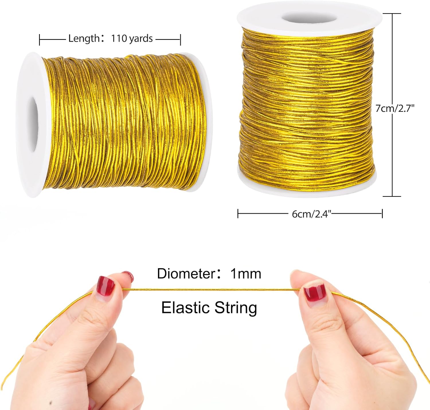 110 Yards Gold Elastic Cord - 1MM Metallic Tinsel String, Jewelry Braided Thread Stretch Gift Wrapping Cords for Bracelet Making, DIY Crafts, Christmas Decor - Image 2