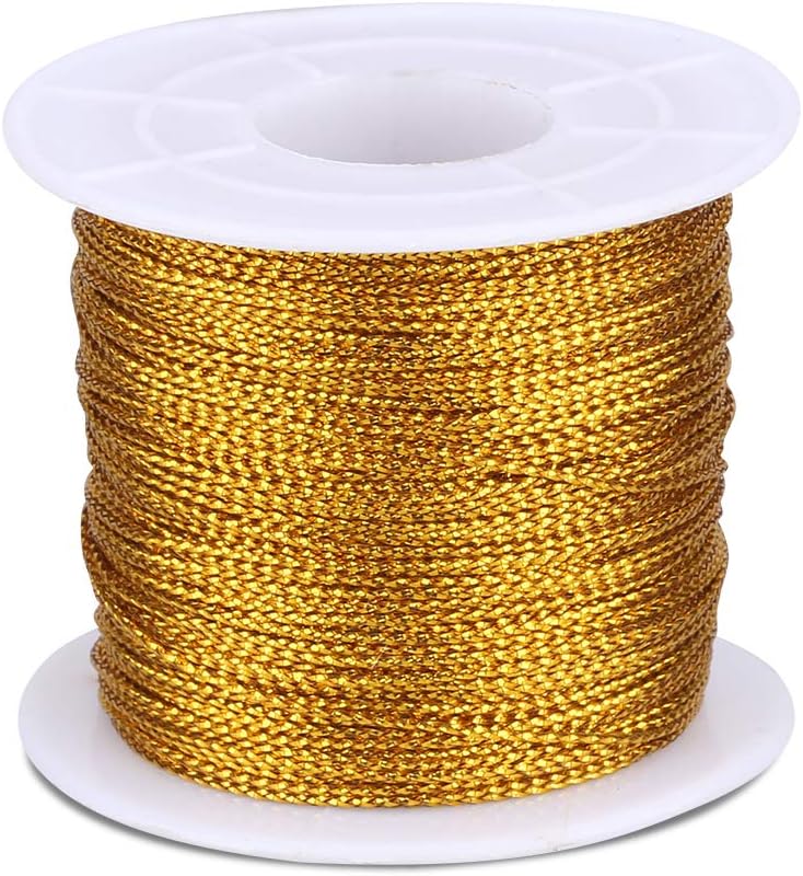 110Yards Gold Metallic String - 1MM No Stretch Decorative Braided Thread Cords for Gift Wrapping, DIY Crafts, Christmas Decor, Jewelry Making - Image 1
