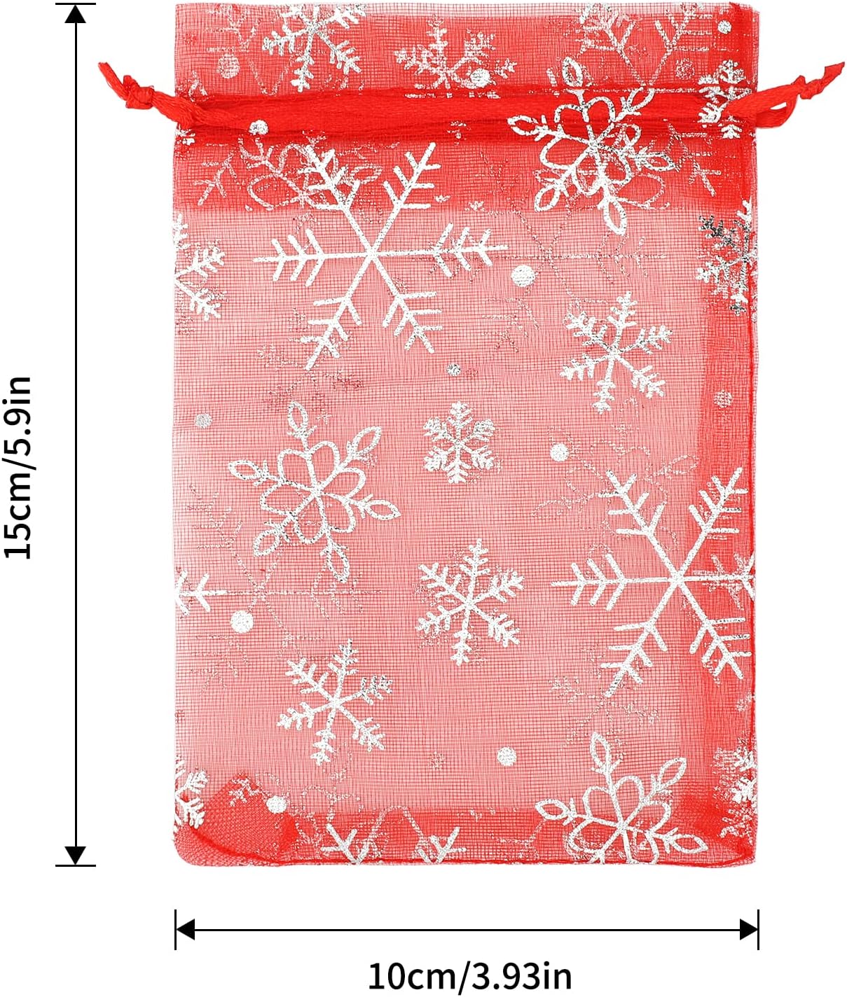 4x6 Inch Christmas Organza Bags - 50Pcs Red Snowflake Gift Bags with Drawstring, Xmas Party Favor Sheer Mesh Pouches for Winter Gift, Candy, Jewelry Bag - Image 2