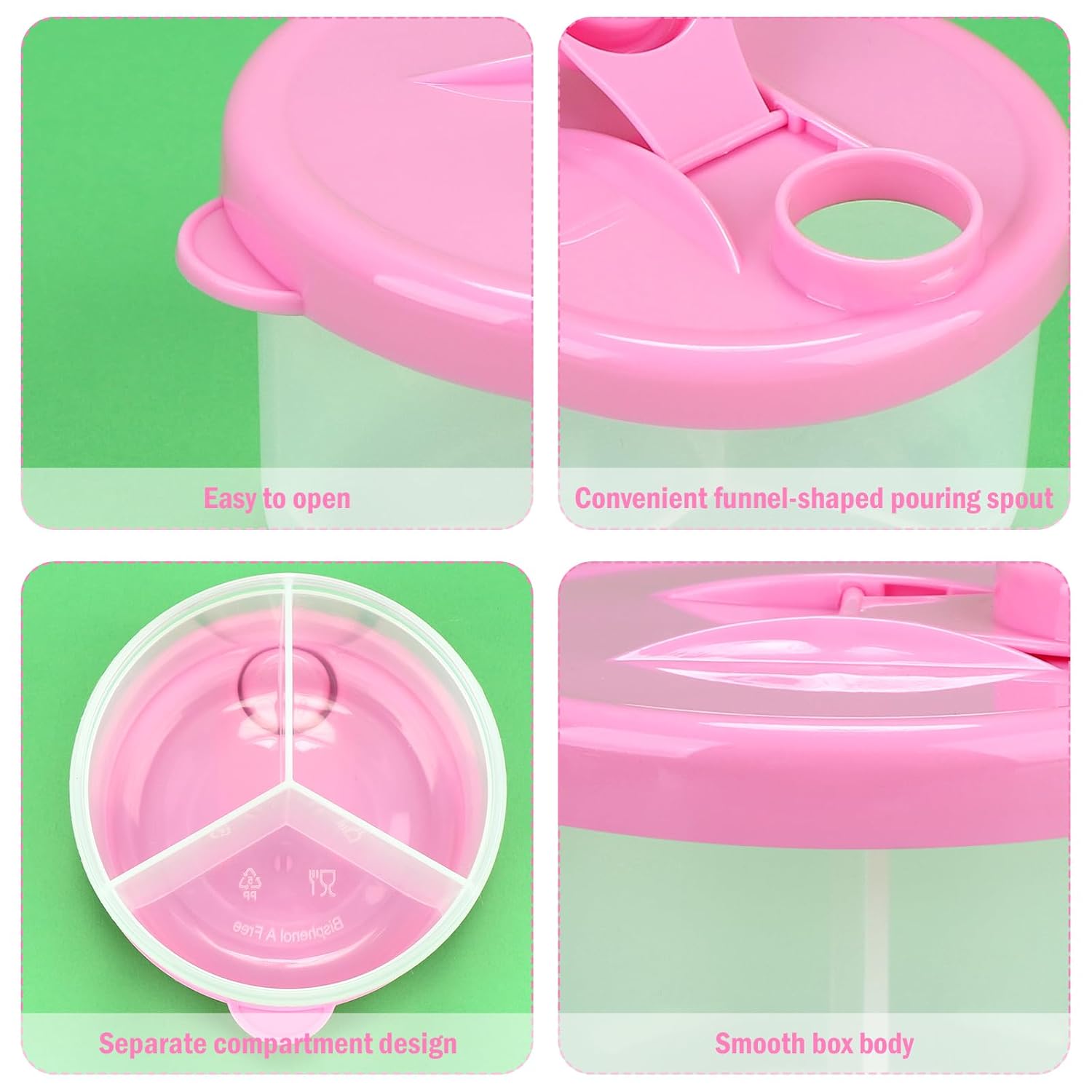 Baby Formula Dispenser On The Go, Non-Spill Rotating Three-Compartment Formula Container to Go, Milk Powder Kids Snack Container for Infant Toddler Travel, Pink - Image 3
