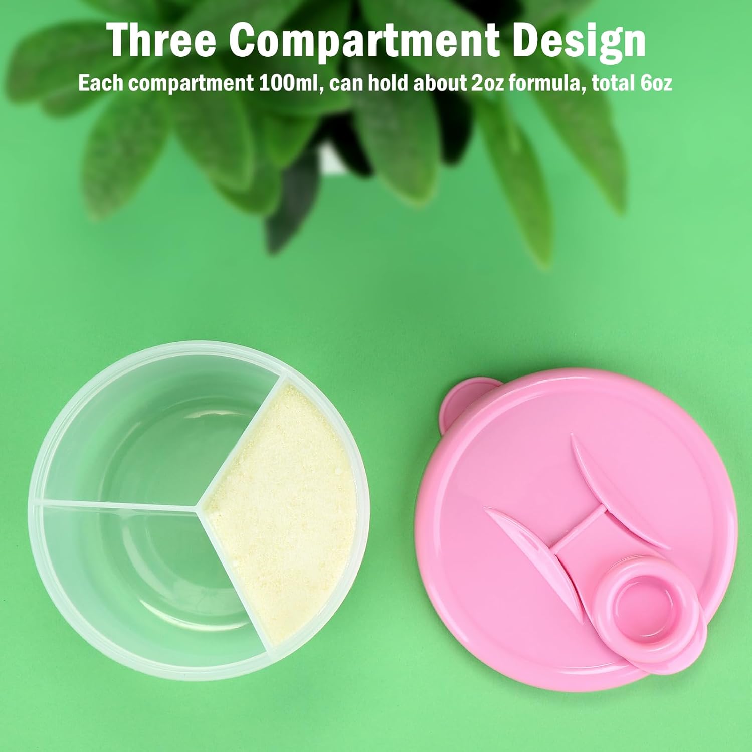 Baby Formula Dispenser On The Go, Non-Spill Rotating Three-Compartment Formula Container to Go, Milk Powder Kids Snack Container for Infant Toddler Travel, Pink - Image 4