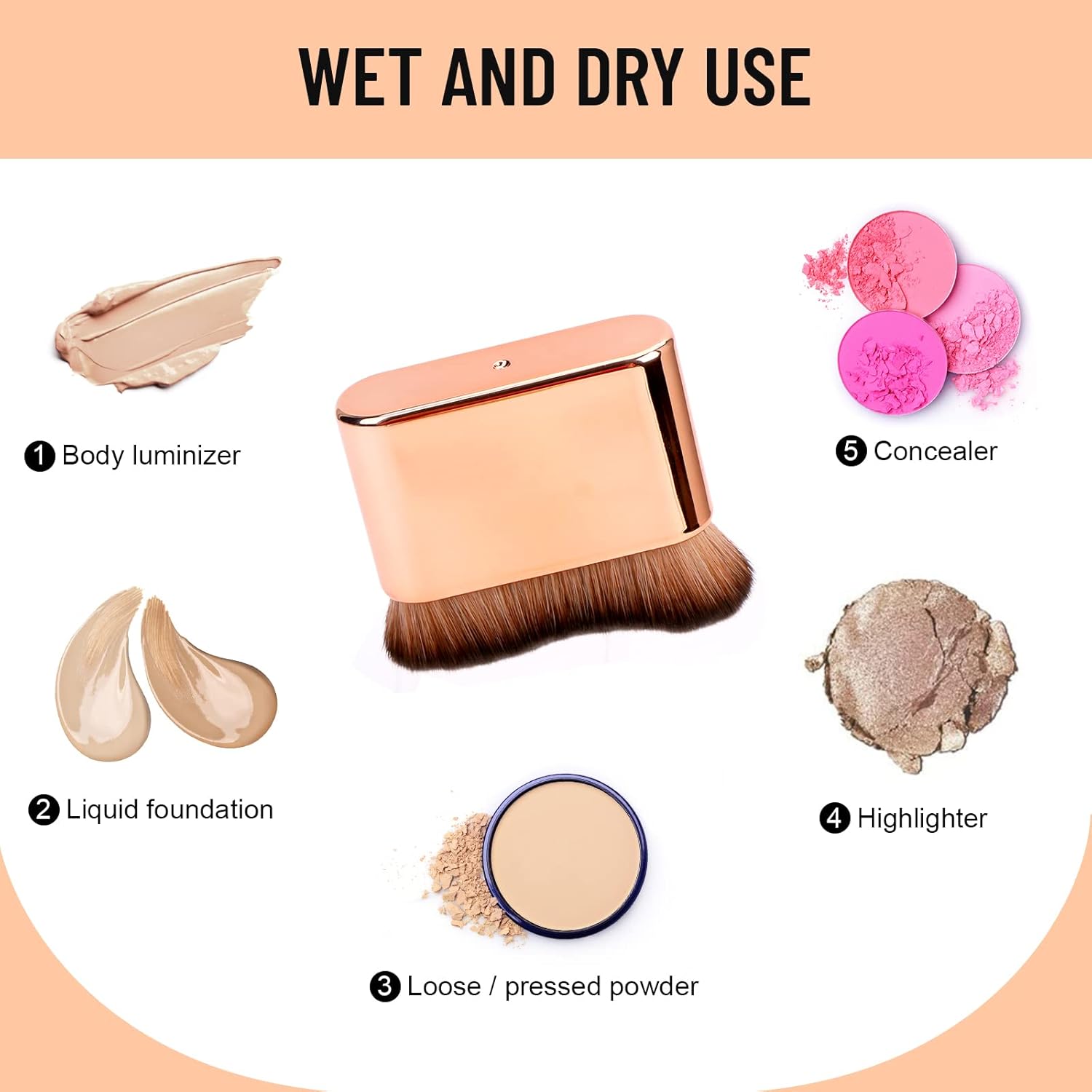 Self Tan Brush - Rose Gold Kabuki Brush for Body, Face & Hands - Vegan, Streak-Free Application, Multi-Use for Self Tanner, Sunscreen, Body Lotion - Image 3