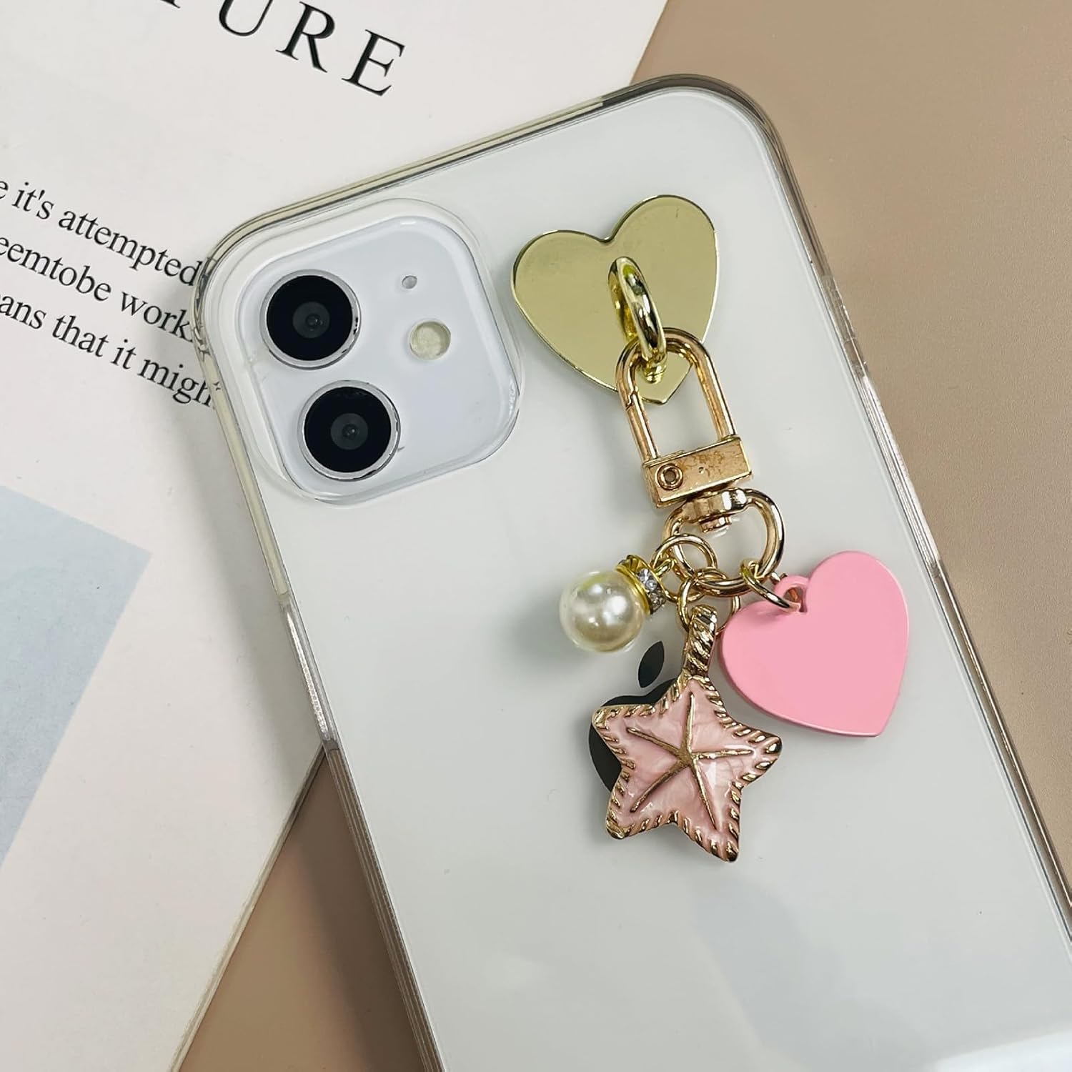 12 Pcs Phone Charm Hook Heart-Shaped Universal Adhesive Metal Hook Phone Keychain Hook Surface Plating Heart Cell Phone Ring Holder Suitable for Cell Phone Case Tablet DIY Hanging Accessories (Gold) - Image 8