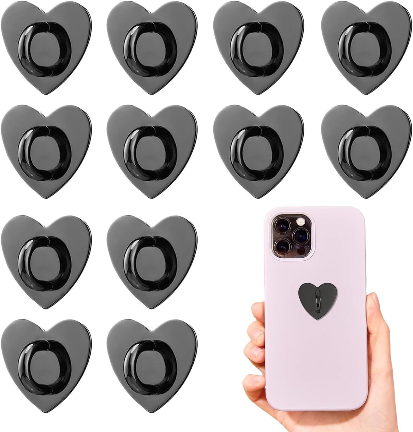 12 Pcs Phone Charm Hook Heart-Shaped Universal Adhesive Metal Hook Phone Keychain Hook Surface Plating Heart Cell Phone Ring Holder Suitable for Cell Phone Case Tablet DIY Hanging Accessories - Image 1