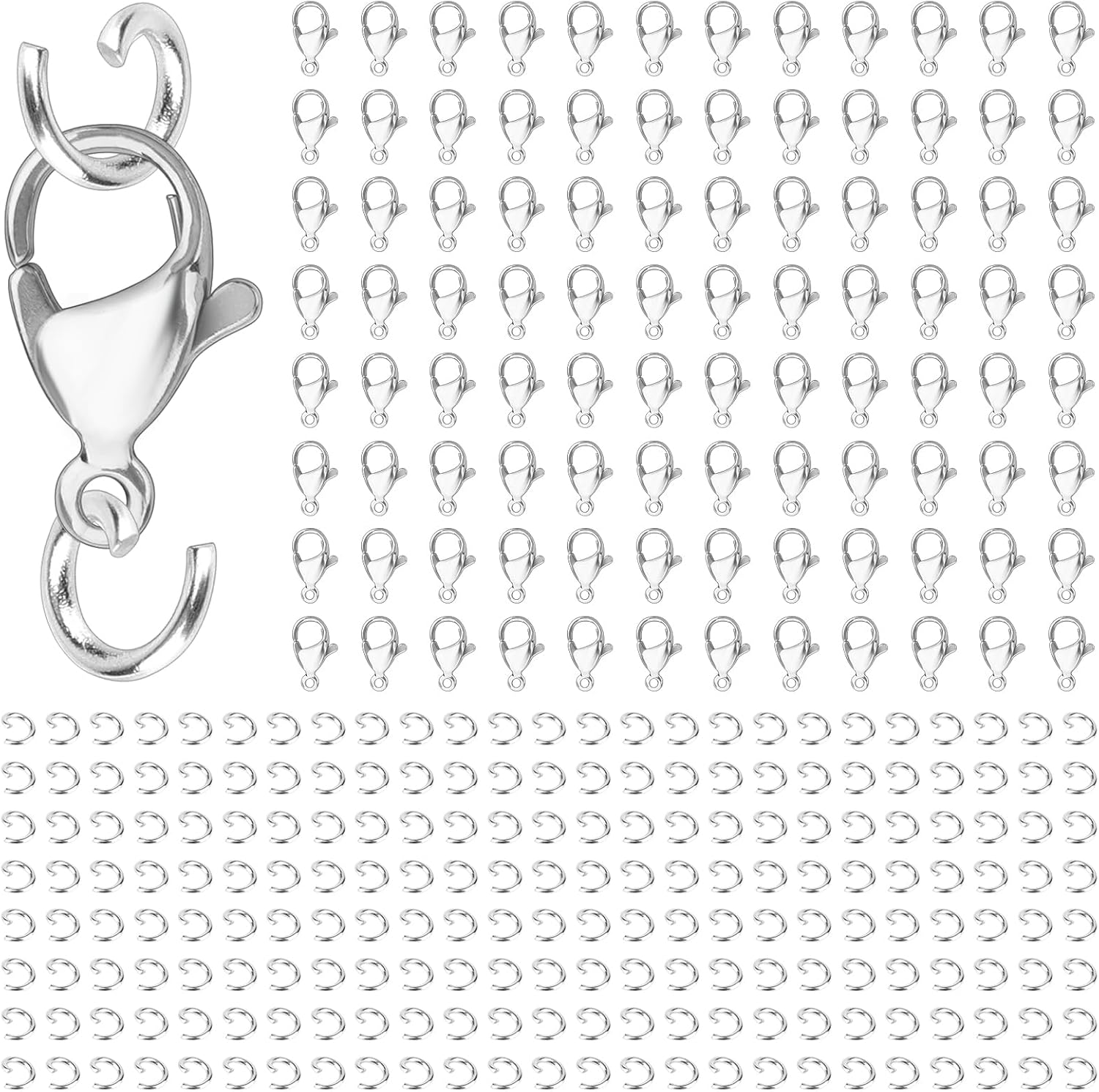 300pcs Stainless Steel Lobster Claw Clasps for Necklace/Bracelet Jewelry Making, 12mmx6mm Jewelry Clasps and Closures, Tarnish-Resistant & Colorfast Lobster Clip Findings & Open Jump Rings Set - Image 1