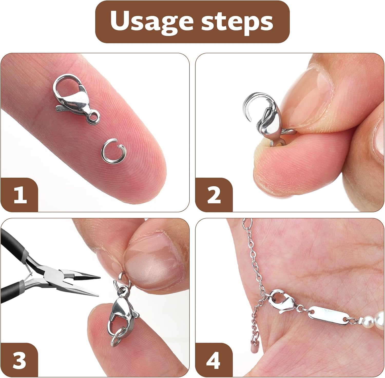 300pcs Stainless Steel Lobster Claw Clasps for Necklace/Bracelet Jewelry Making, 12mmx6mm Jewelry Clasps and Closures, Tarnish-Resistant & Colorfast Lobster Clip Findings & Open Jump Rings Set - Image 3