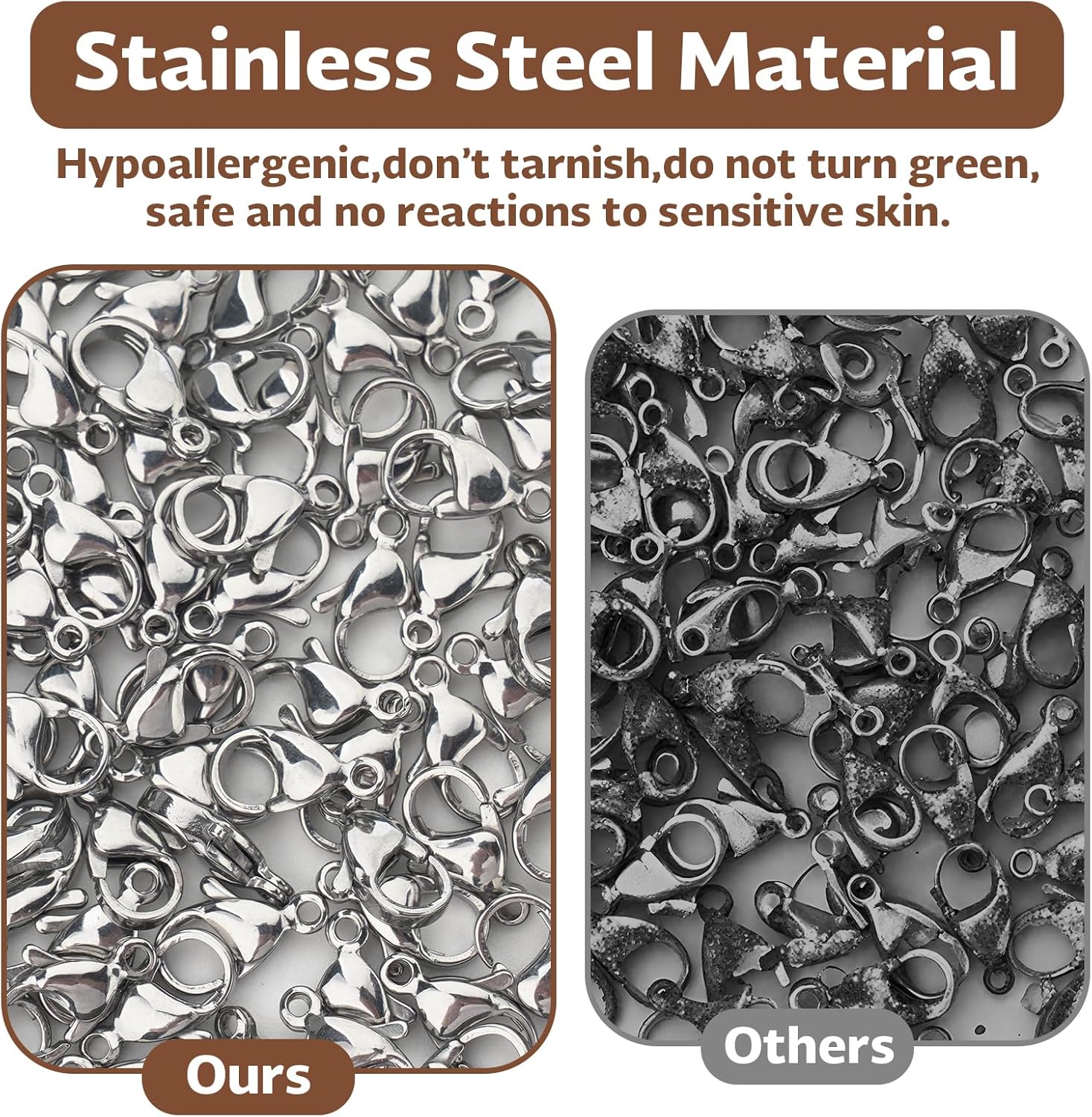 300pcs Stainless Steel Lobster Claw Clasps for Necklace/Bracelet Jewelry Making, 12mmx6mm Jewelry Clasps and Closures, Tarnish-Resistant & Colorfast Lobster Clip Findings & Open Jump Rings Set - Image 4
