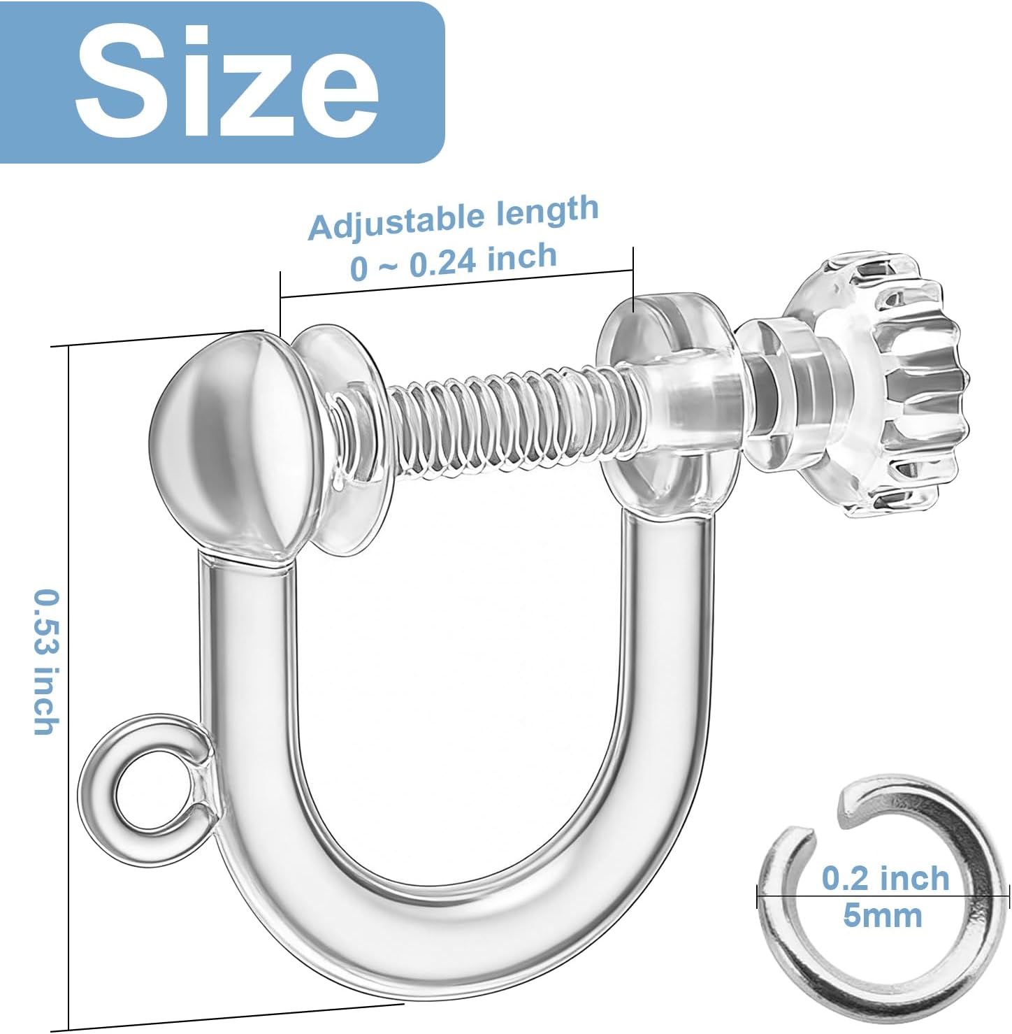 40pcs Screw Back Earring Converter with Jump Rings – Convert Dangle Earrings for Non-Pierced Ears, Such as Those with Fishhook or Kidney Hook Findings, Painless & Hypoallergenic Resin U‑Type Earrings - Image 2