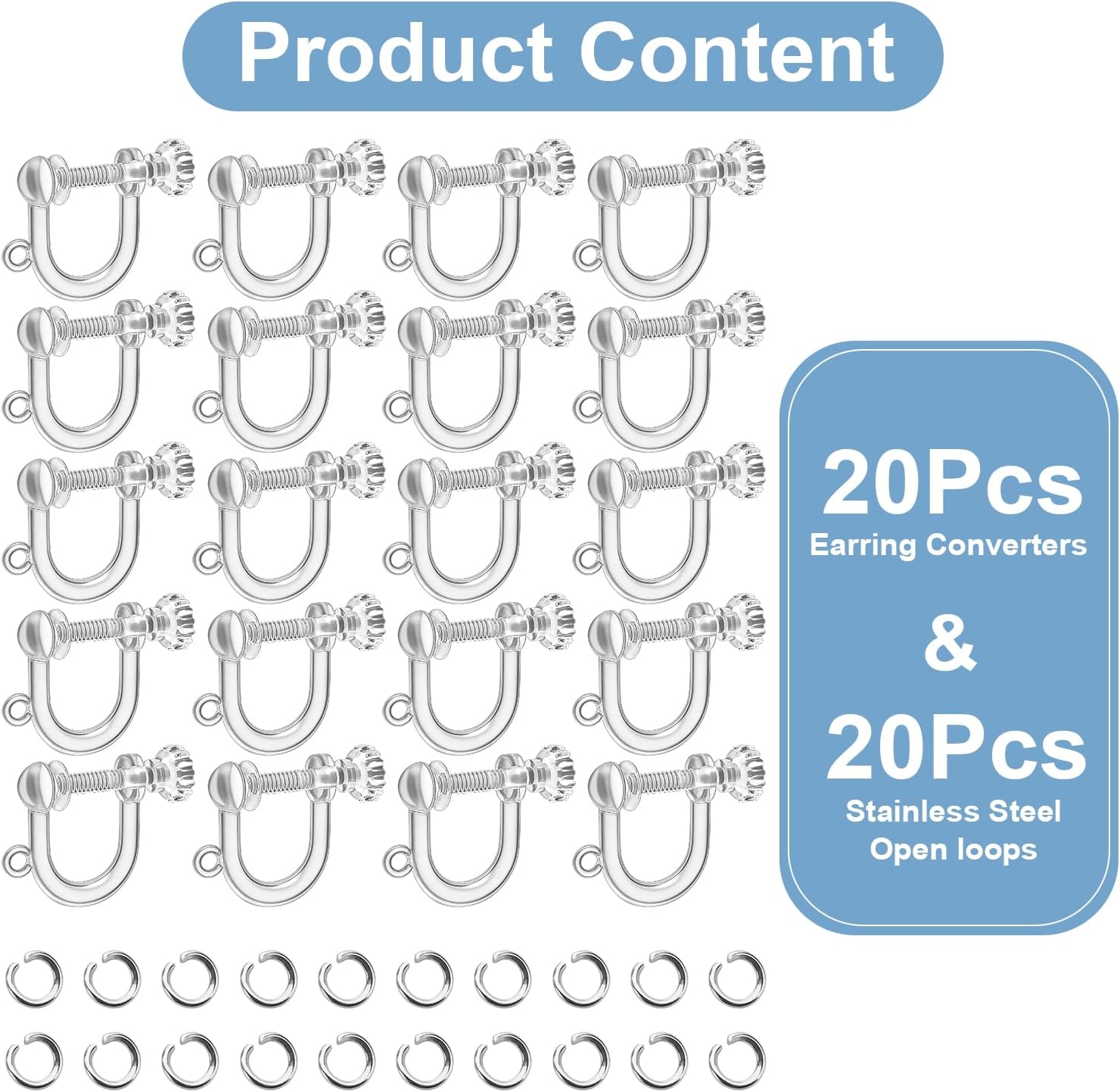 40pcs Screw Back Earring Converter with Jump Rings – Convert Dangle Earrings for Non-Pierced Ears, Such as Those with Fishhook or Kidney Hook Findings, Painless & Hypoallergenic Resin U‑Type Earrings - Image 3