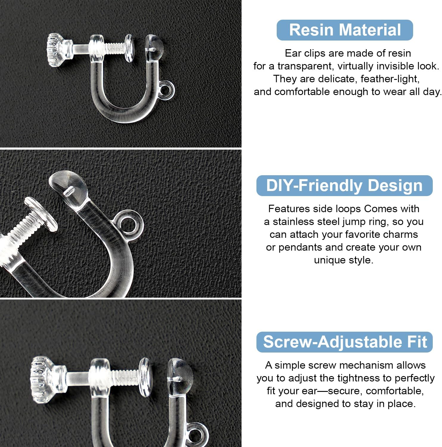 40pcs Screw Back Earring Converter with Jump Rings – Convert Dangle Earrings for Non-Pierced Ears, Such as Those with Fishhook or Kidney Hook Findings, Painless & Hypoallergenic Resin U‑Type Earrings - Image 6