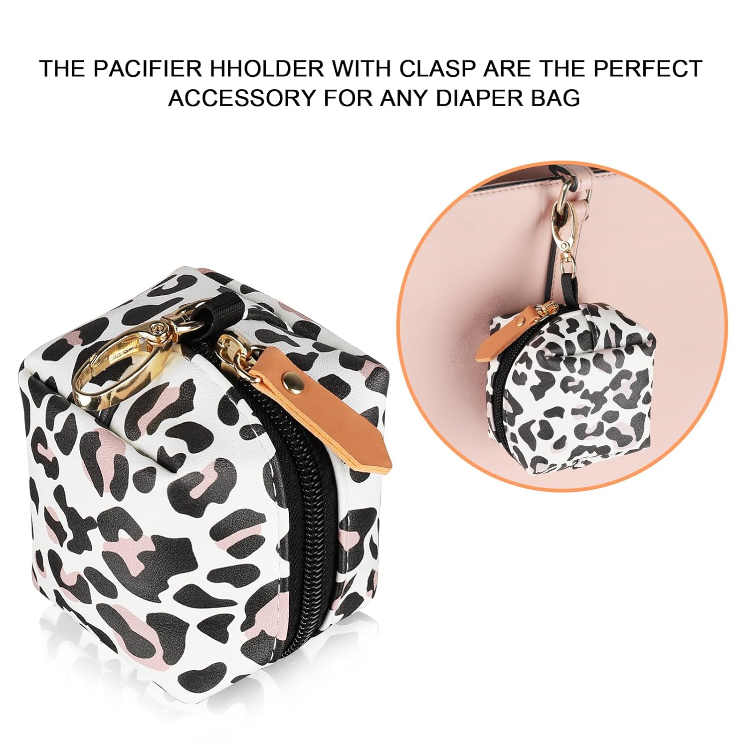 Baby Pacifier Case with Clip, Baby Pacifier Holder Pouch Box for Diaper Bag, Holds 2 Pacifiers for Travel Outdoor Activities, Small Baby Utensils,Black Leopard - Image 2