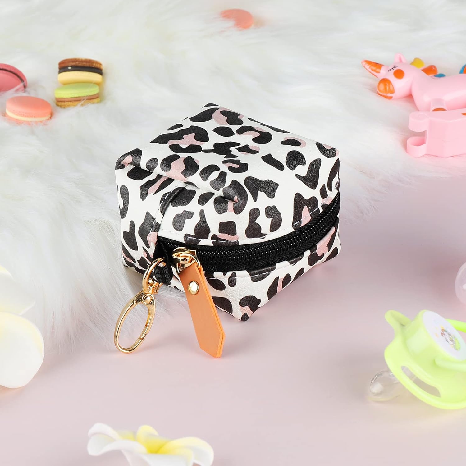 Baby Pacifier Case with Clip, Baby Pacifier Holder Pouch Box for Diaper Bag, Holds 2 Pacifiers for Travel Outdoor Activities, Small Baby Utensils,Black Leopard - Image 7