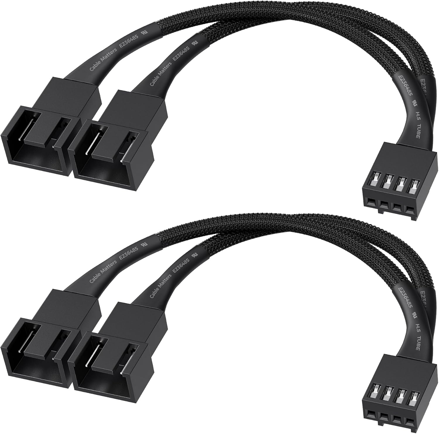 2-Pack 2 Way 4 Pin PWM Fan Splitter Cable - 4 Inches, PC Fan Splitter 1 to 2 Converter, PC PWM Extension Cable - Image 1