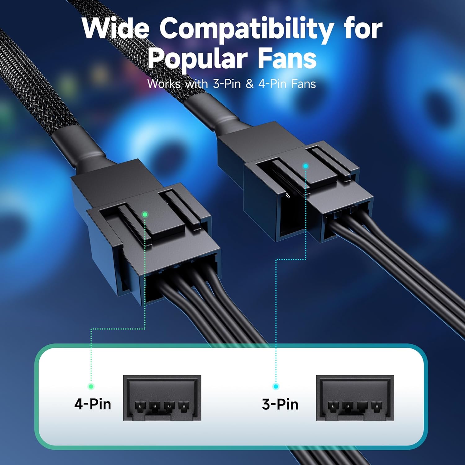 2-Pack 2 Way 4 Pin PWM Fan Splitter Cable - 4 Inches, PC Fan Splitter 1 to 2 Converter, PC PWM Extension Cable - Image 5