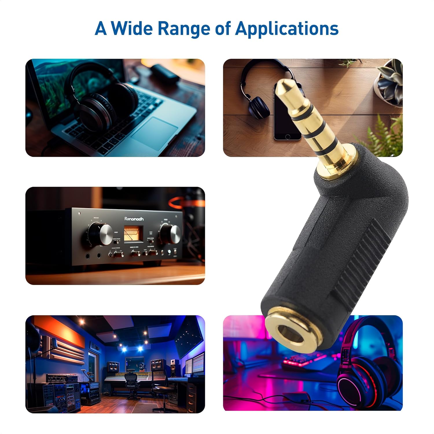 2-Pack TRRS Right Angle 3.5mm Adapter in Black (3.5mm Right Angle Adapter, 90 Degree Audio Converter) - Image 5