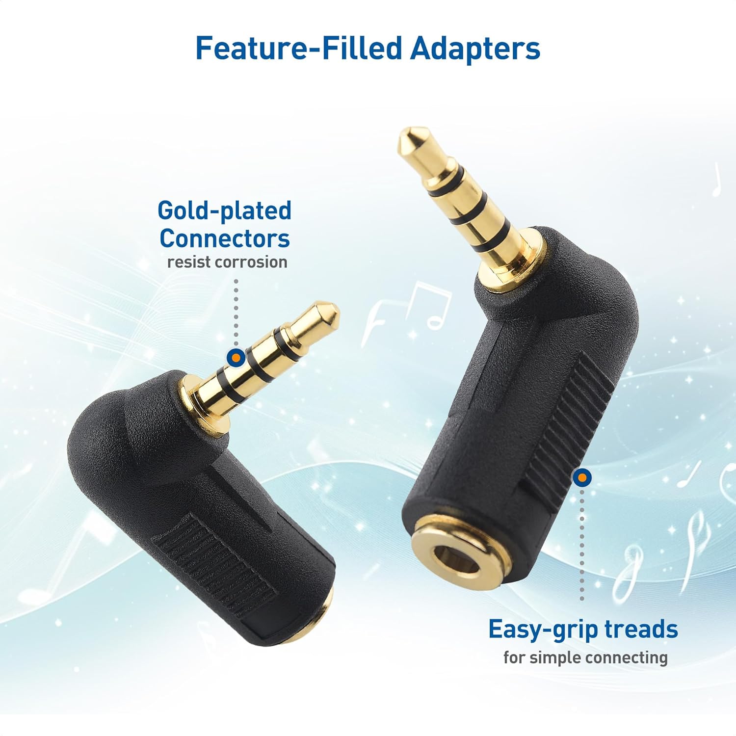 2-Pack TRRS Right Angle 3.5mm Adapter in Black (3.5mm Right Angle Adapter, 90 Degree Audio Converter) - Image 6