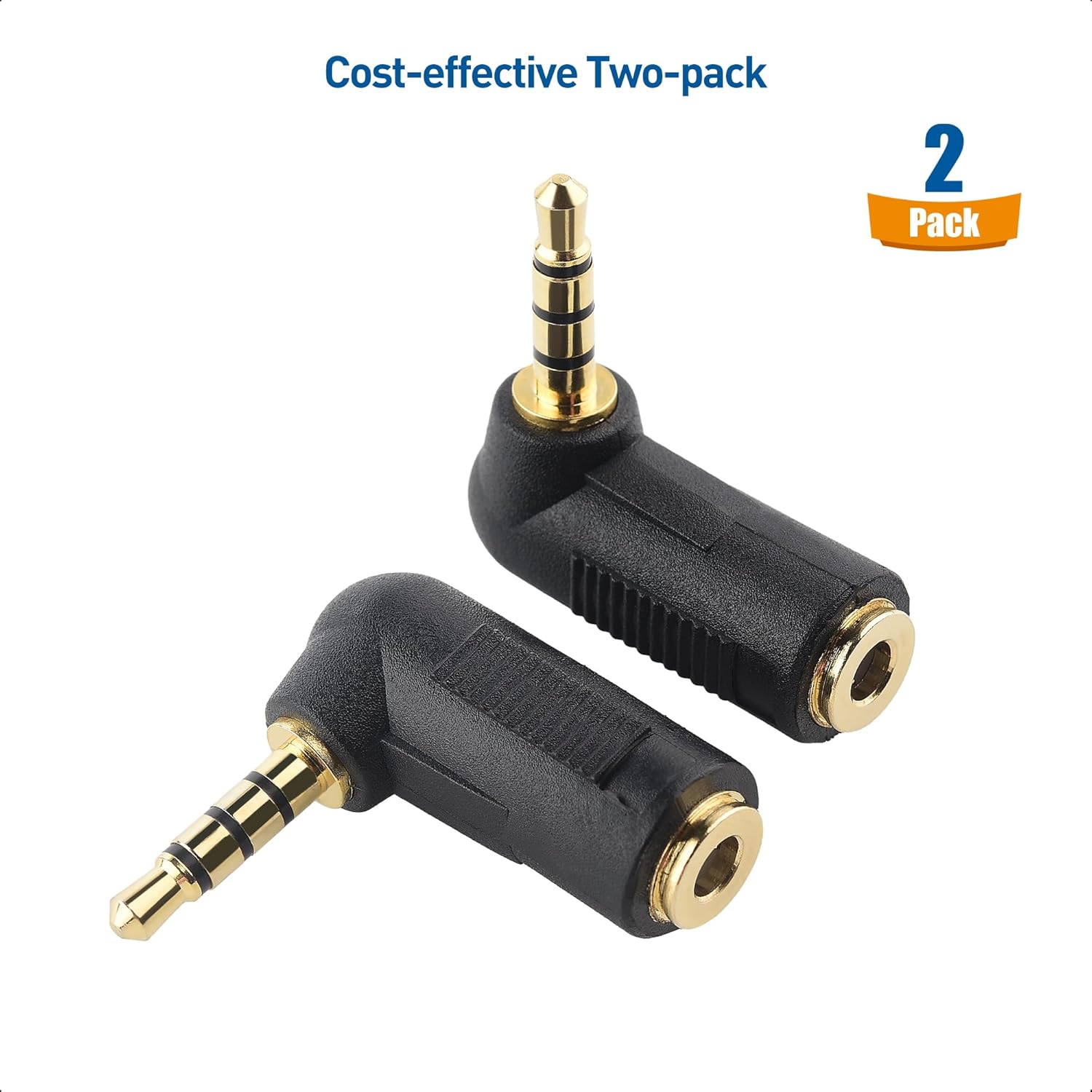 2-Pack TRRS Right Angle 3.5mm Adapter in Black (3.5mm Right Angle Adapter, 90 Degree Audio Converter) - Image 7