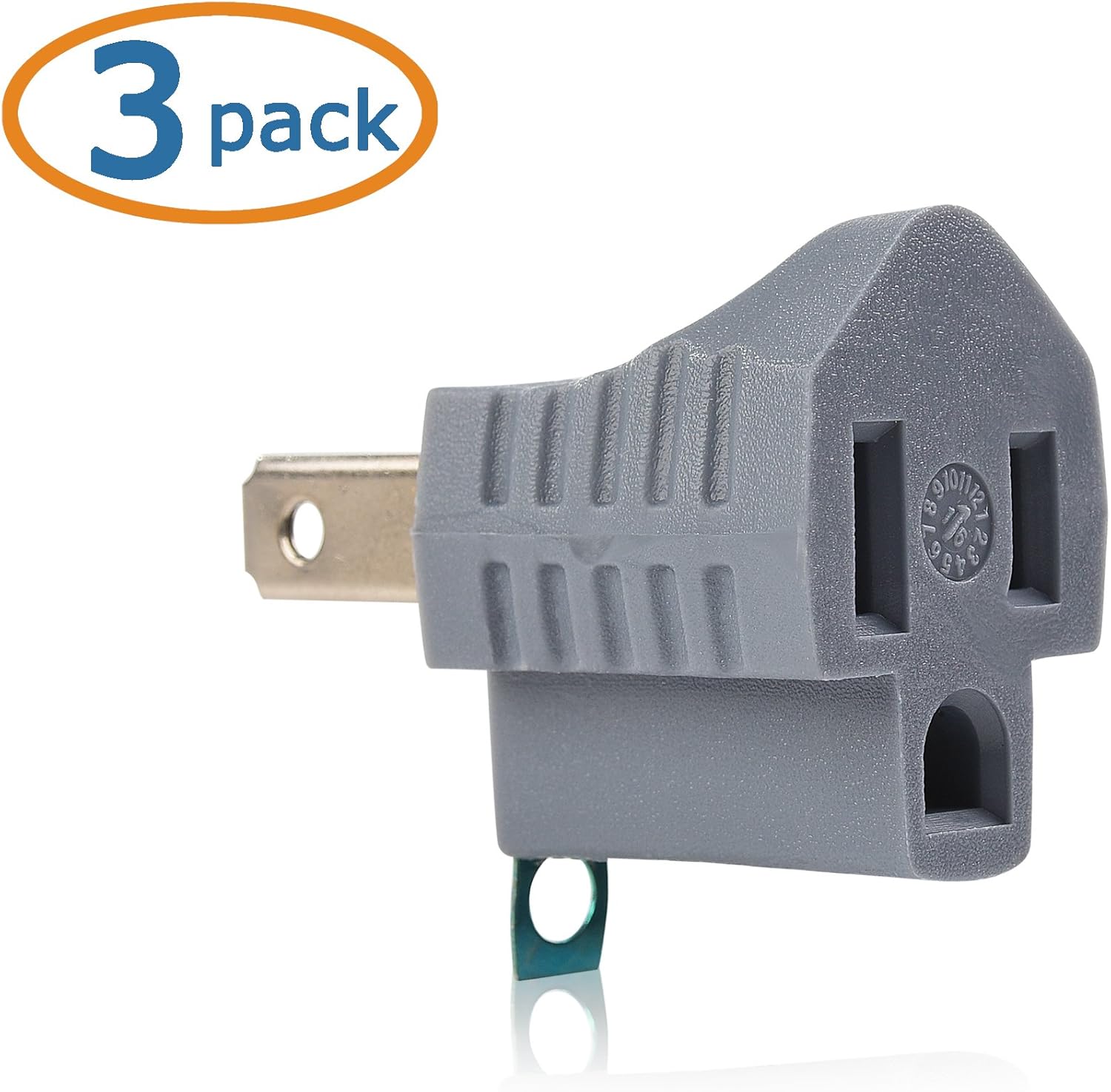 [UL Listed] 3-Pack 2 Prong to 3 Prong Outlet Adapter in Gray, (3Prong to 2Prong Plug Adapter) - Allows a 2Prong Outlet to Accept 3Prong Plugs - Image 3