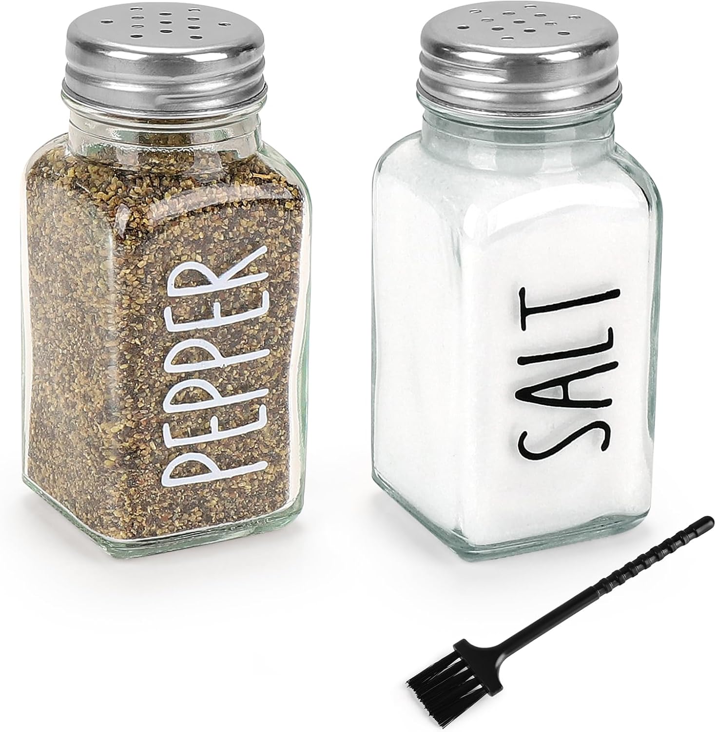 Salt and Pepper Shakers Set, 3oz Glass Salt Pepper Shaker Containers with Stainless Steel Lids for Rustic, Farmhouse, Home Kitchen, Restaurant, Transparent - Image 1