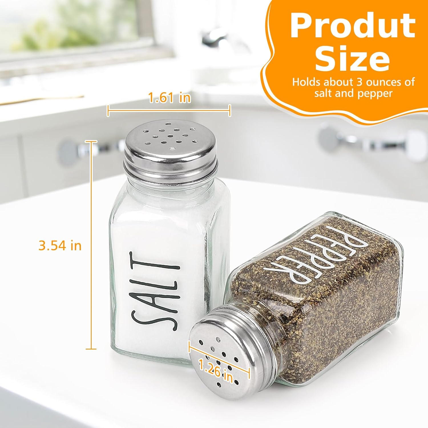 Salt and Pepper Shakers Set, 3oz Glass Salt Pepper Shaker Containers with Stainless Steel Lids for Rustic, Farmhouse, Home Kitchen, Restaurant, Transparent - Image 2
