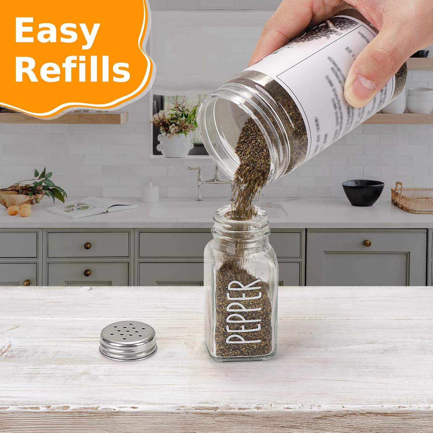 Salt and Pepper Shakers Set, 3oz Glass Salt Pepper Shaker Containers with Stainless Steel Lids for Rustic, Farmhouse, Home Kitchen, Restaurant, Transparent - Image 3