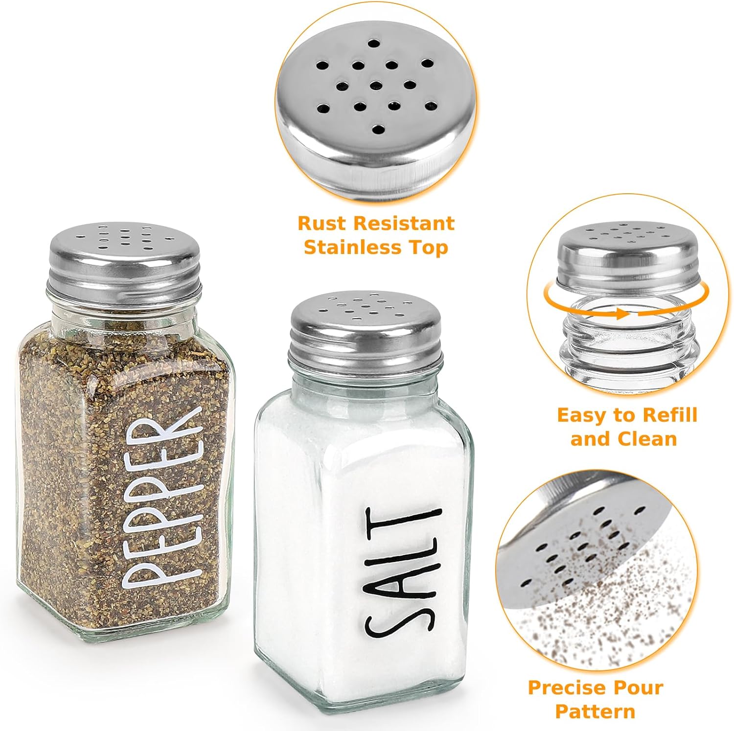 Salt and Pepper Shakers Set, 3oz Glass Salt Pepper Shaker Containers with Stainless Steel Lids for Rustic, Farmhouse, Home Kitchen, Restaurant, Transparent - Image 5