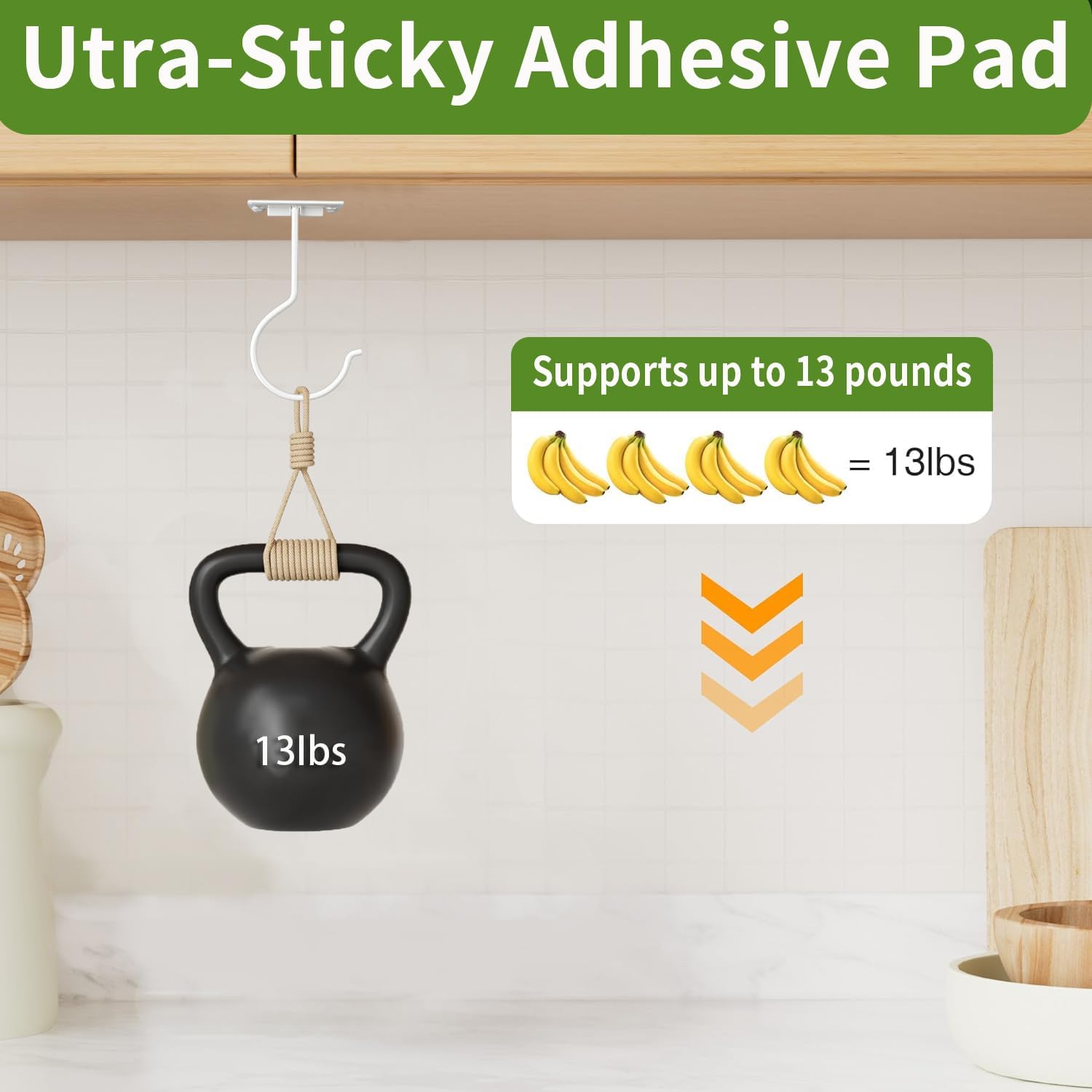1Pcs White Self-Adhesive Banana Hook, Grape Hook, Kitchen Fruit Hooks, Banana Hanger, Keep Bananas Fresh Under The Cabinet, with Magnetic Absorption Storage Perfect Design - Image 3