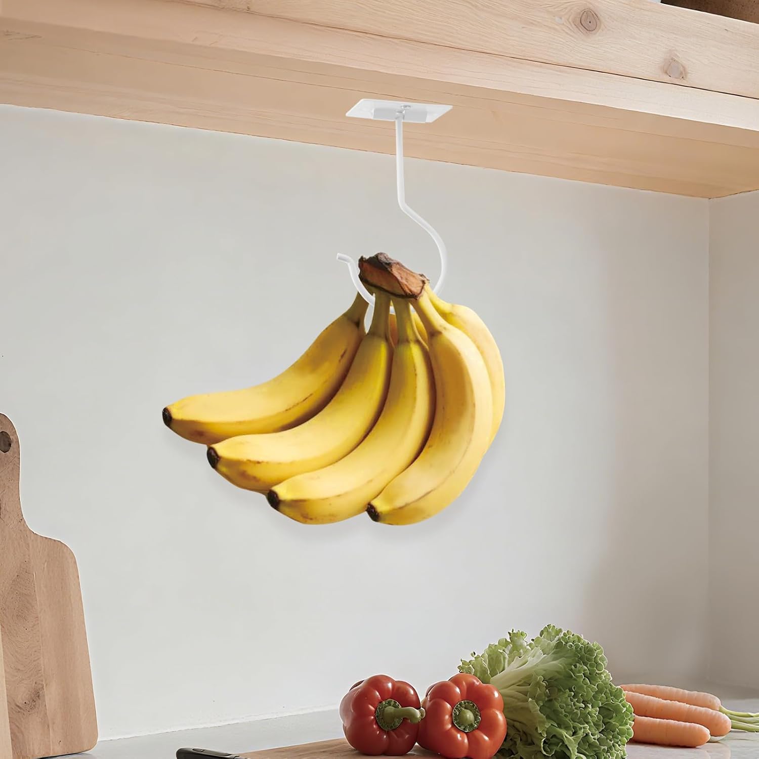 1Pcs White Self-Adhesive Banana Hook, Grape Hook, Kitchen Fruit Hooks, Banana Hanger, Keep Bananas Fresh Under The Cabinet, with Magnetic Absorption Storage Perfect Design - Image 5