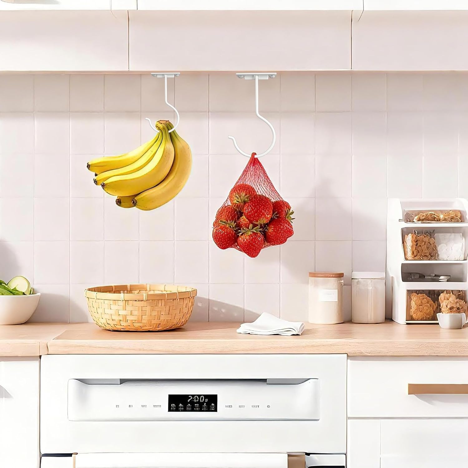 1Pcs White Self-Adhesive Banana Hook, Grape Hook, Kitchen Fruit Hooks, Banana Hanger, Keep Bananas Fresh Under The Cabinet, with Magnetic Absorption Storage Perfect Design - Image 7