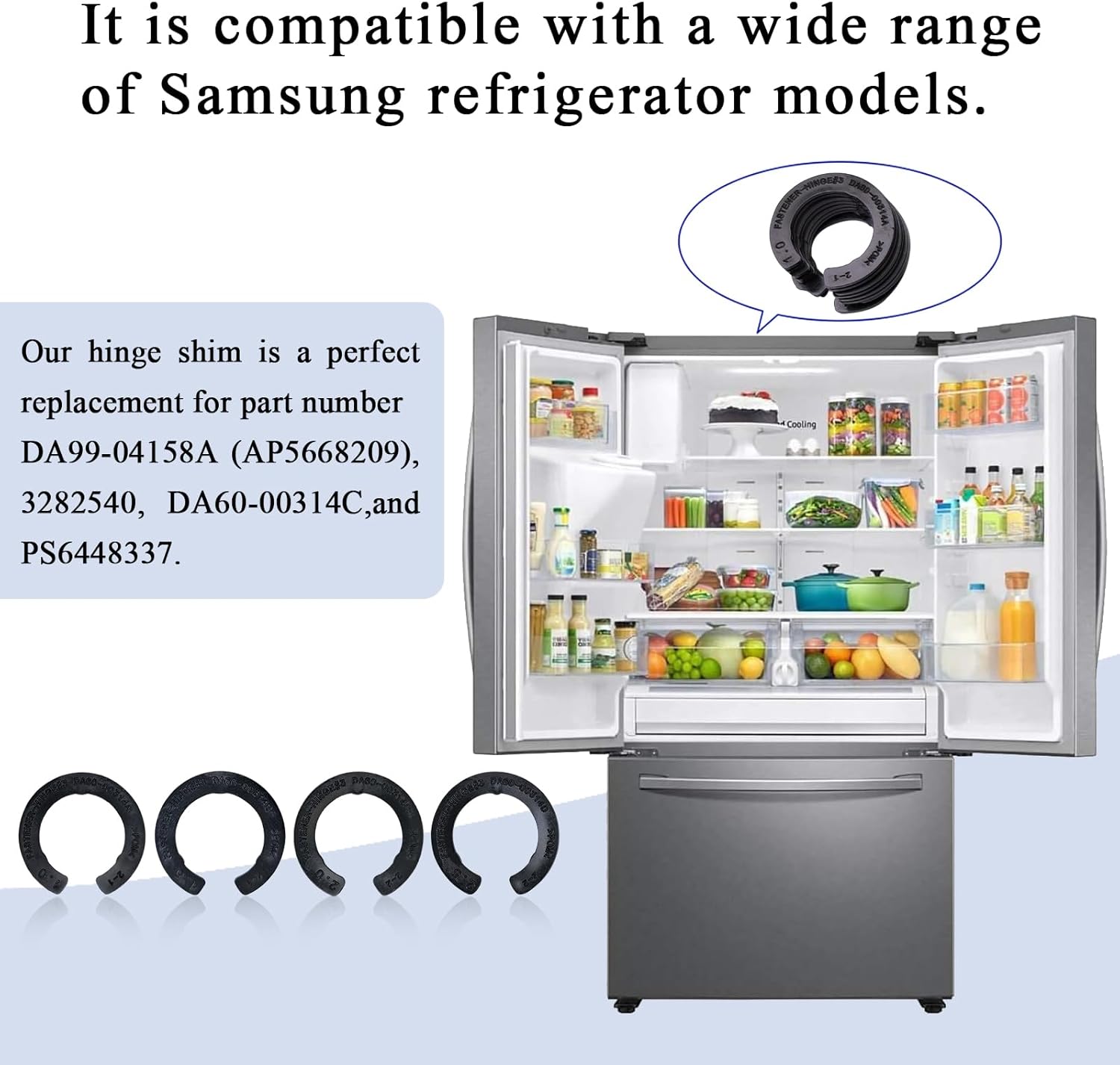 4 Pcs Upgraded DA99-04158A Hinge Shim Refrigerator Door Height Adjustment Kits, Replacement Parts for Samsung 3282540, DA60-00314C, PS6448337 AP5668209,4 Different Thickness - Image 4