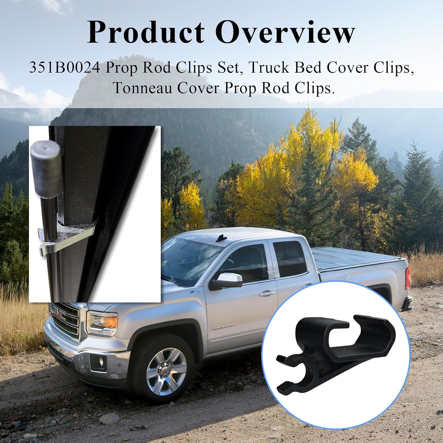 2 pcs 351B0024 Truck Bed Cover Clips, Tonneau Cover Prop Rod Clips, Compatible with RealTruck BAK BAKFlip MX4, Undercover Ultra Flex Hard Folding Truck Bed Tonneau Cover - Image 2
