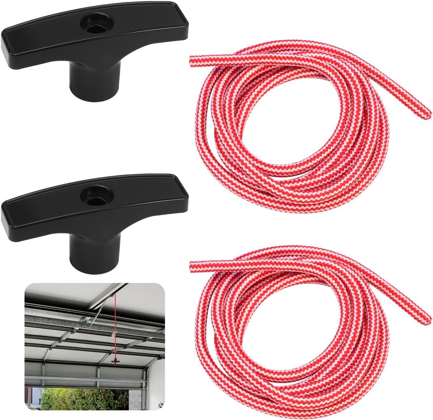 2 Pcs 41A2828 / 041A2828 Rope Handle Kit, Garage Emergency Release Pull Rope Cord Handle Kit, Fit for Chamberlain, Craftsman & LiftMaster Models, Garage Opener, Red White Emergency Pull Rope W/Handle - Image 1