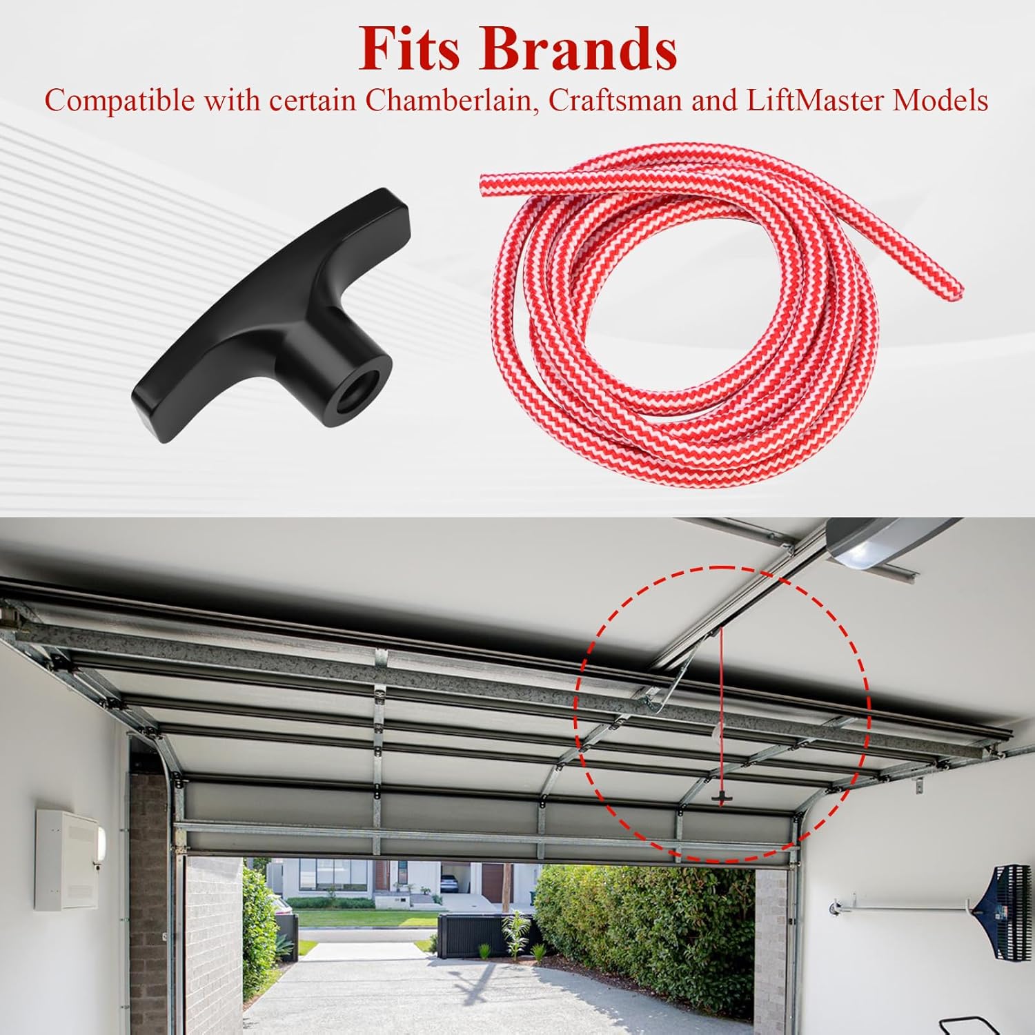 2 Pcs 41A2828 / 041A2828 Rope Handle Kit, Garage Emergency Release Pull Rope Cord Handle Kit, Fit for Chamberlain, Craftsman & LiftMaster Models, Garage Opener, Red White Emergency Pull Rope W/Handle - Image 3
