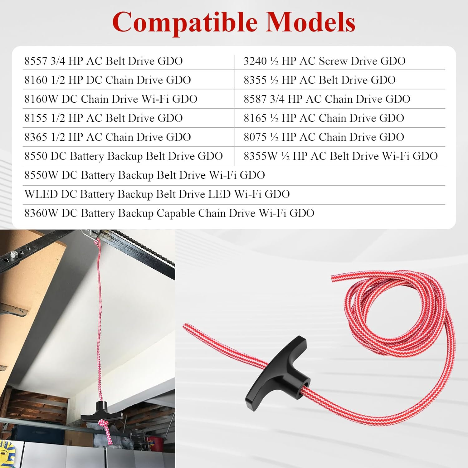2 Pcs 41A2828 / 041A2828 Rope Handle Kit, Garage Emergency Release Pull Rope Cord Handle Kit, Fit for Chamberlain, Craftsman & LiftMaster Models, Garage Opener, Red White Emergency Pull Rope W/Handle - Image 4