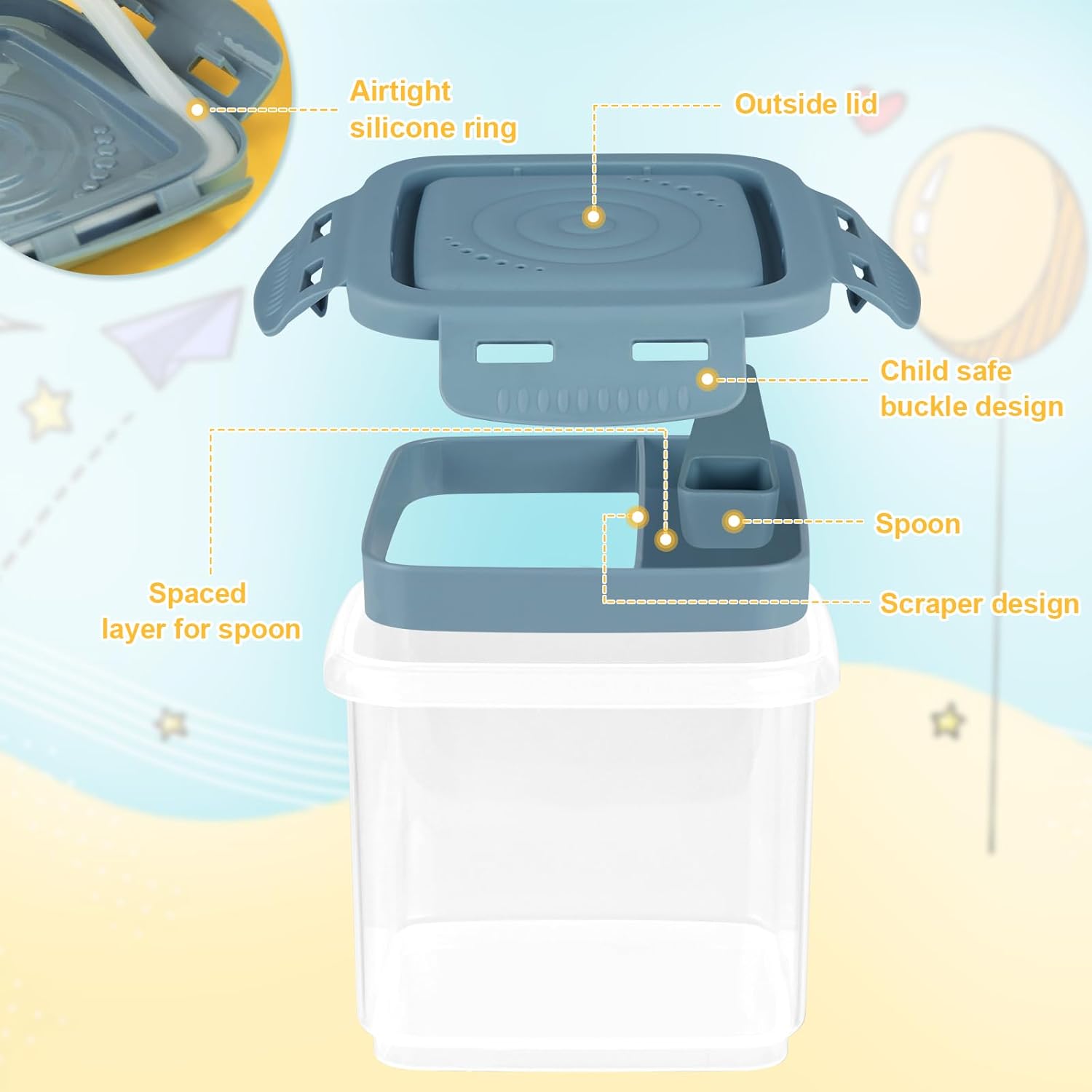 Formula Dispenser On The Go, Formula Container to Go, Portable Milk Powder Kids Snack Container with Scoop for Infant Toddler Travel Outdoor Picnic - Image 3
