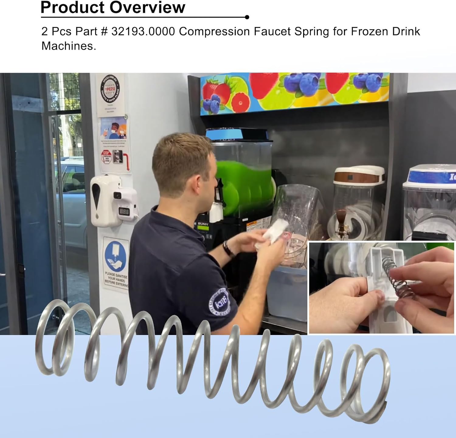 2 Pcs Part # 32193.0000 Compression Faucet Spring, Fit for Bunn 32193-2 Ultra 2 Frozen Drink Machine/Beverage Machine/Large Water Dispenser, Length 3 Inch, OD 0.72 Inch, ID 0.56 Inch - Image 2