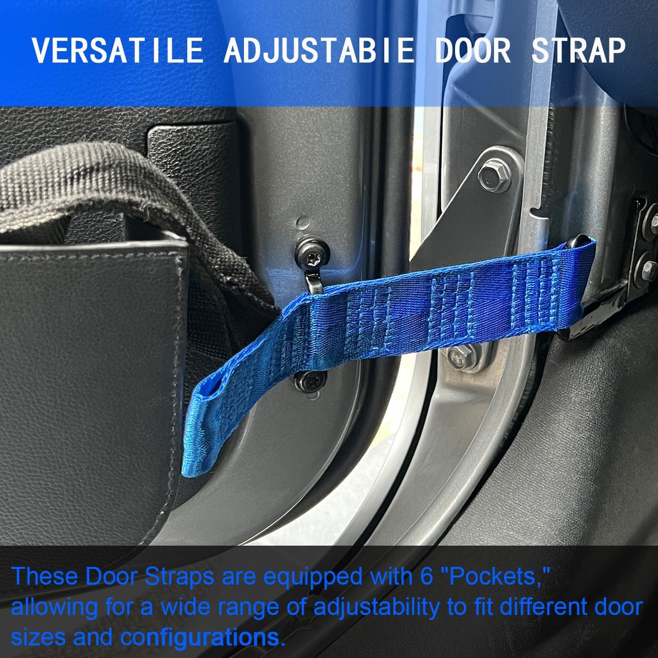 Door Strap for Jeep Wrangler,Adjustable Door Straps for Jeep Wrangler CJ YJ TJ JK JKU JL JLU, Heavy Duty Door Limit Strap,Blue(Pack of 2) - Image 4