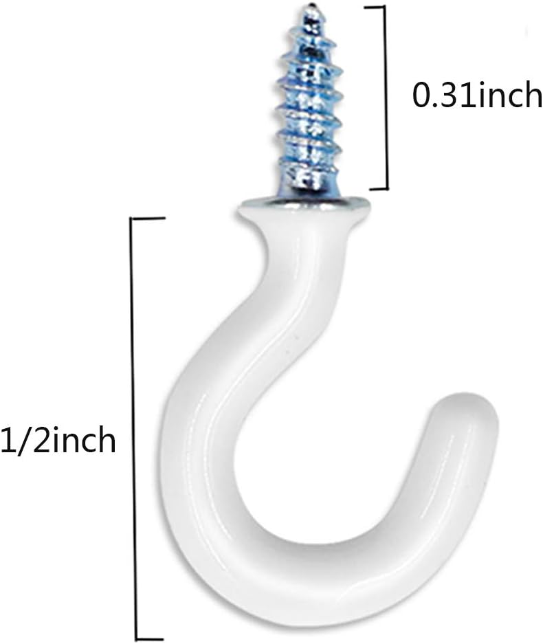 50Pcs 1/2-Inch Cup Hooks Ceiling Hooks, Plastic-Covered Metal Screw-in Hooks, White - Image 2
