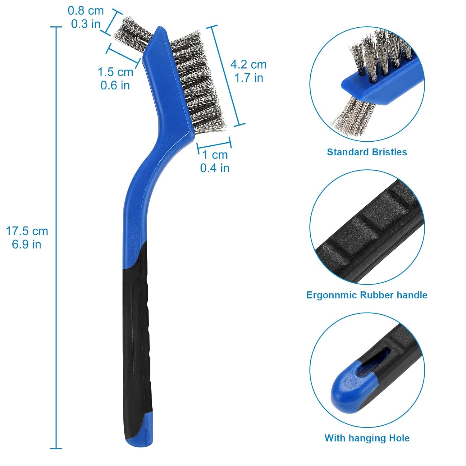 Wire Brush Set 6Pcs, Multi-Purpose Stainless Steel/ Brass/ Nylon Bristle with Curved Handle Grip for Welding Slag Cleaning, Metal Rust Scratching, Paint Scrubbing and Dirt Removal - Image 3